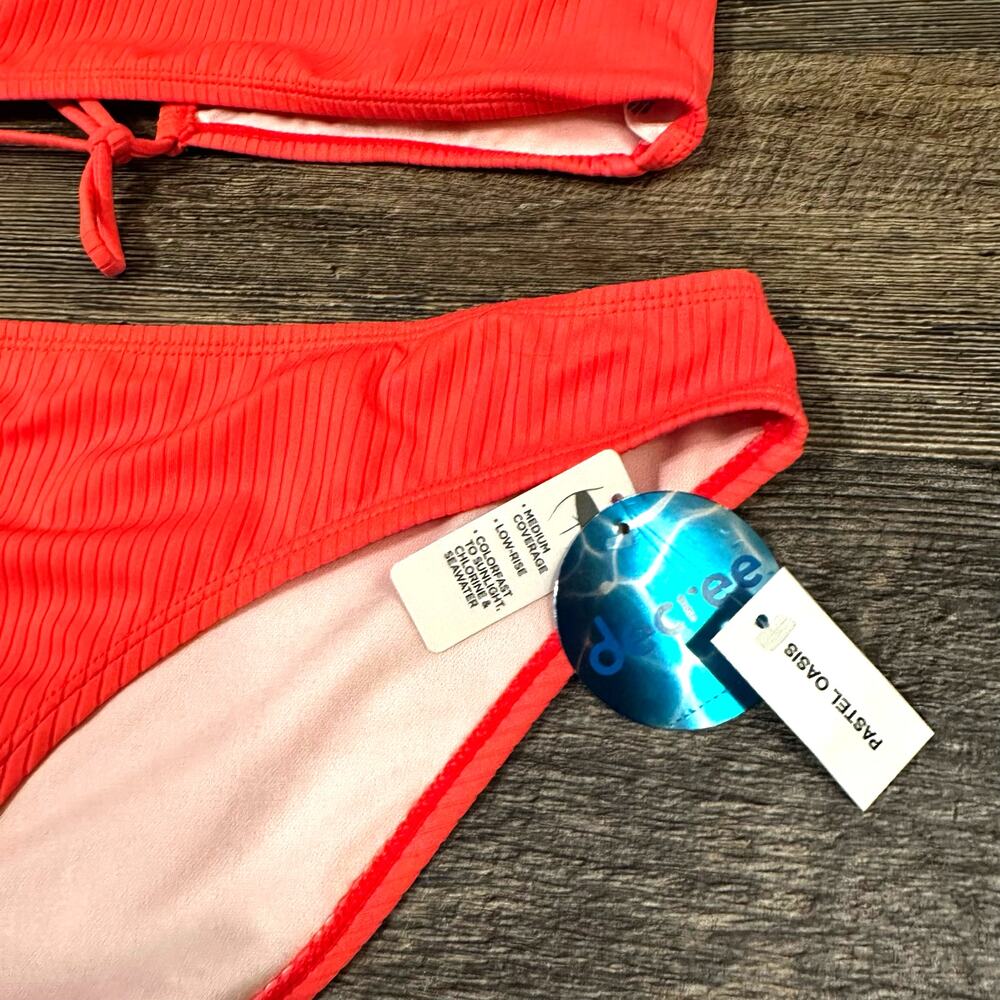 Decree Women's Coral Orange Ribbed Medium Coverage Low Rise Bikini Set Sz XL NWT - Picture 3 of 4